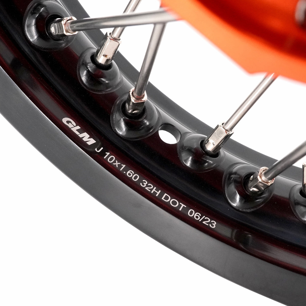 KKE 12/10 Small Kid's Wheels For KTM SX50 2024-2025 Mini Dirtbikes Orange Hub