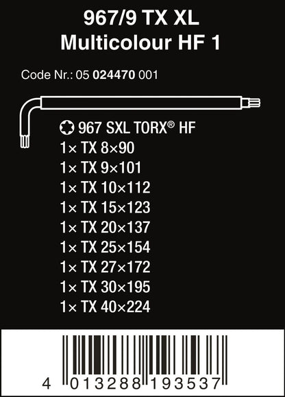 Wera 967/9 TX XL HF 1 TORX® L-Key Set With Holding Function 05024470001