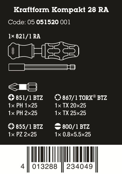 Wera Kraftform Kompakt 28 RA Ratcheting Screwdriver Set With Pouch 05051520001