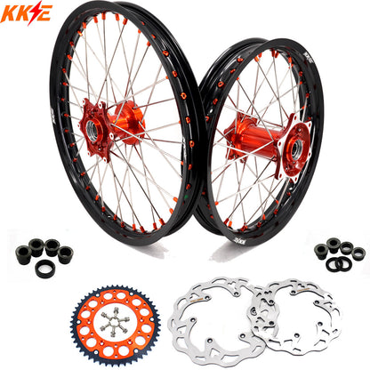 KKE 21" 18" Cast Enduro Wheels For KTM EXC EXC-F EXC-E 2003-2025 Orange Nipples