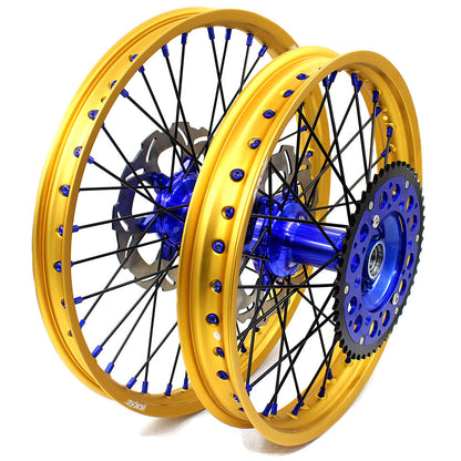 KKE 21"&19" Mx Dirtbike Cast Wheels For YAMAHA YZ125 YZ250 1999-2016 YZ250F YZ450F 2003-2015 Gold Rim Black Spokes With Disc