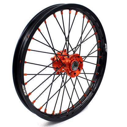 KKE 17/14 Spoked Kid's Small Wheels For KTM SX85 2021-2024 Orange Nipples & Black Spokes