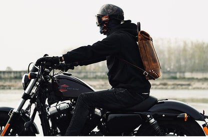 Filed Leather™ Vintage Roll-Top Crazy Horse Cowhide Leather Backpack