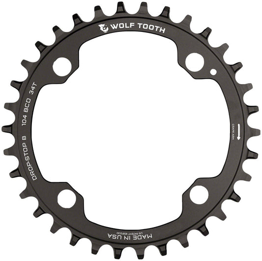 Wolf Tooth 104 BCD Chainring - 34t 104 BCD 4-Bolt Drop-Stop B Black