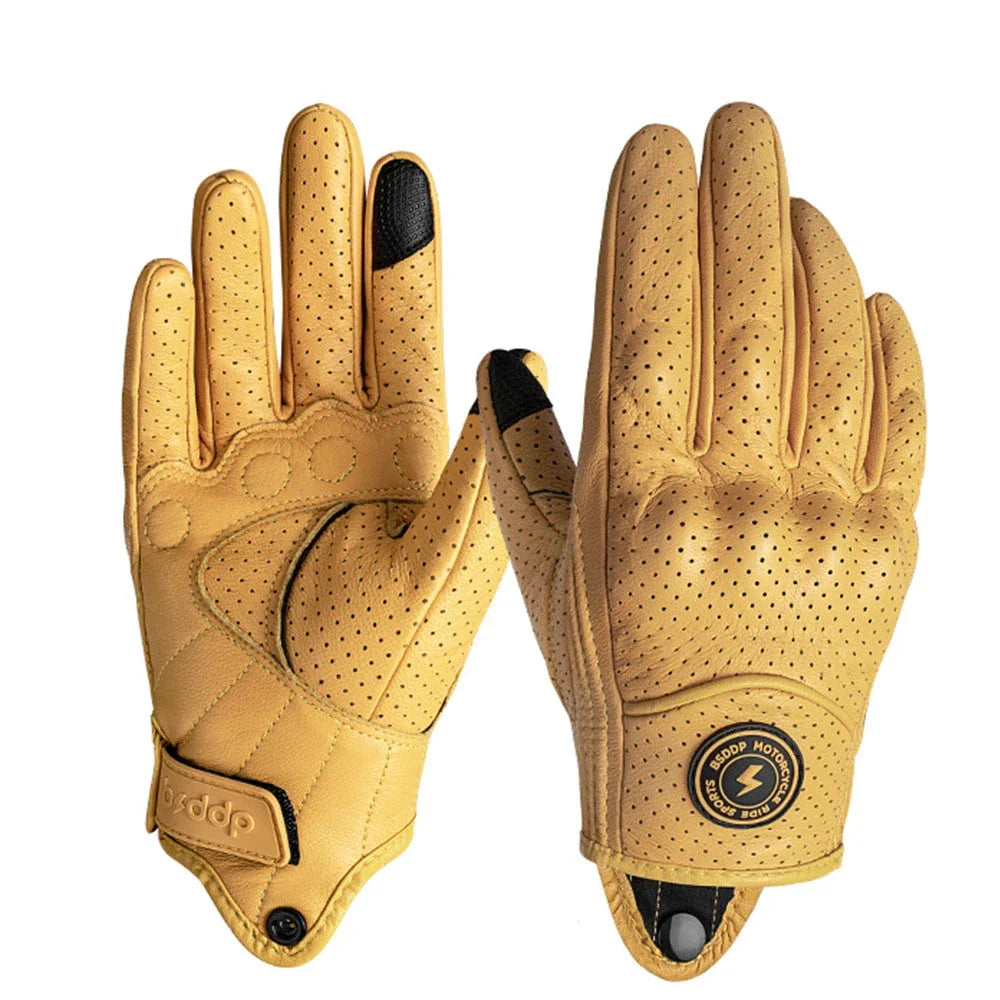 Vintage Real Leather Breathable Touch Screen Gloves