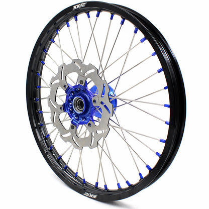 KKE 21"&18" Enduro Dirtbike Casting Wheels For YAMAHA YZ125 YZ250 1999-2016 YZ250F YZ450F 2003-2015 Blue Nipples With Disc
