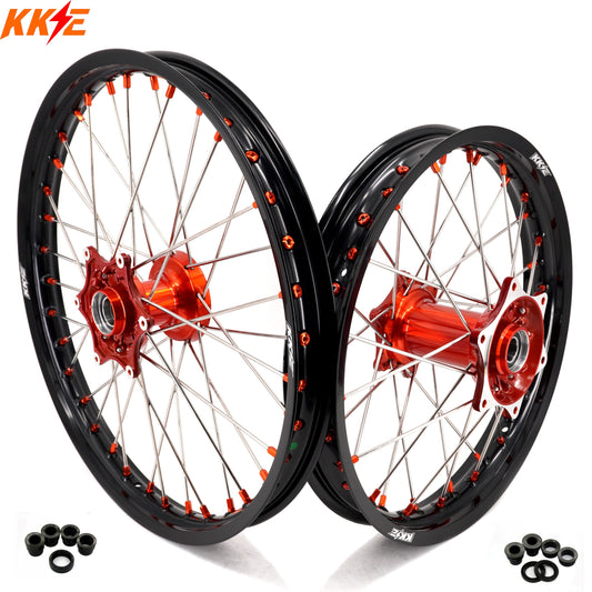 KKE 21" 18" Cast Enduro Wheels For KTM EXC EXC-F EXC-E 2003-2025 Orange Nipples
