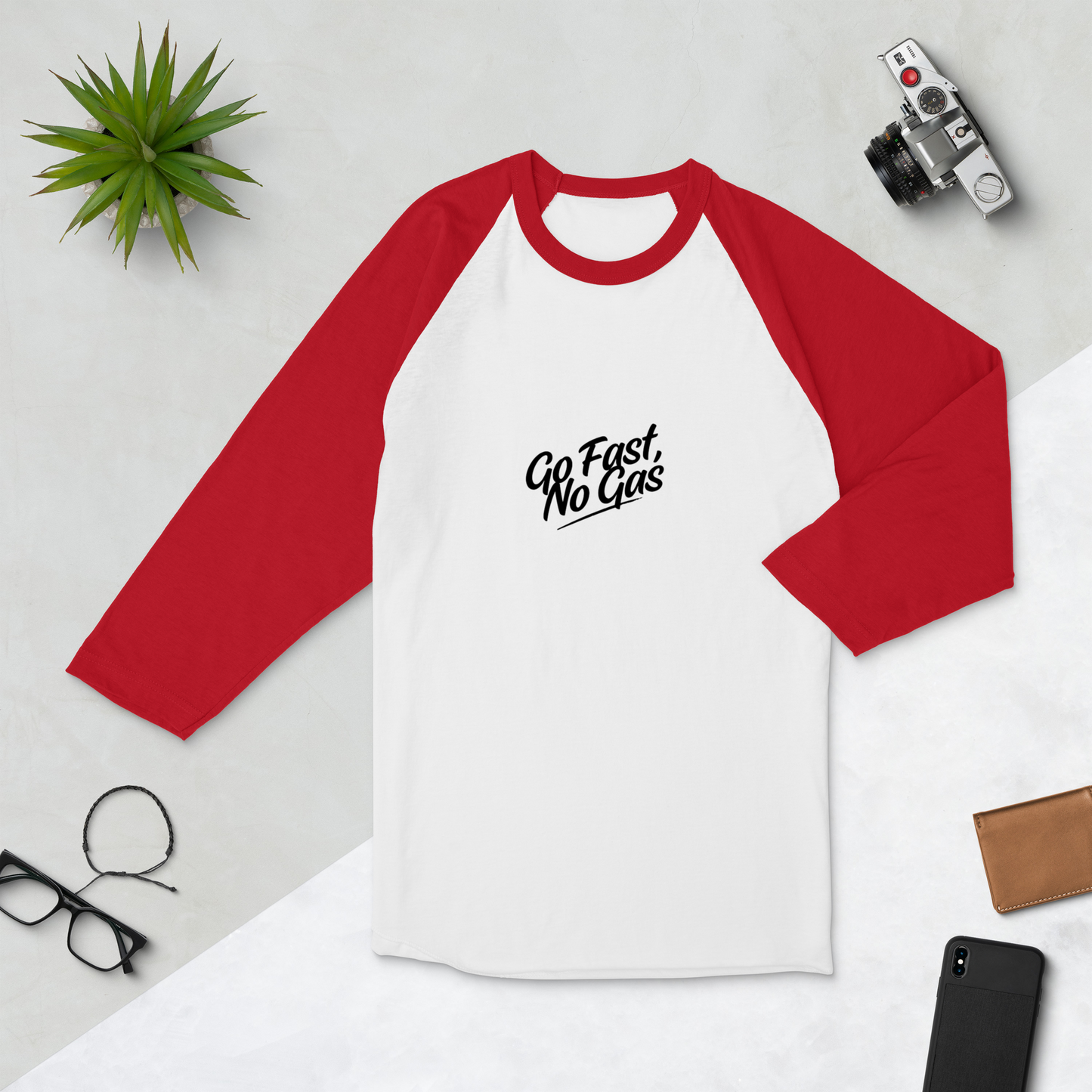 Go Fast No Gas 3/4 sleeve raglan shirt