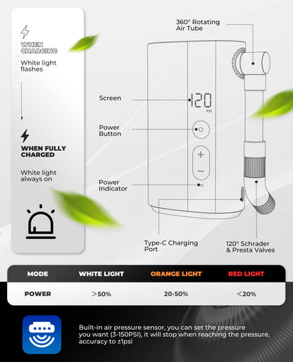 ROCKBROS Portable Electric Air Pump with 150 PSI
