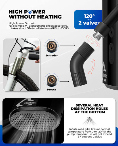 ROCKBROS Portable Electric Air Pump with 150 PSI